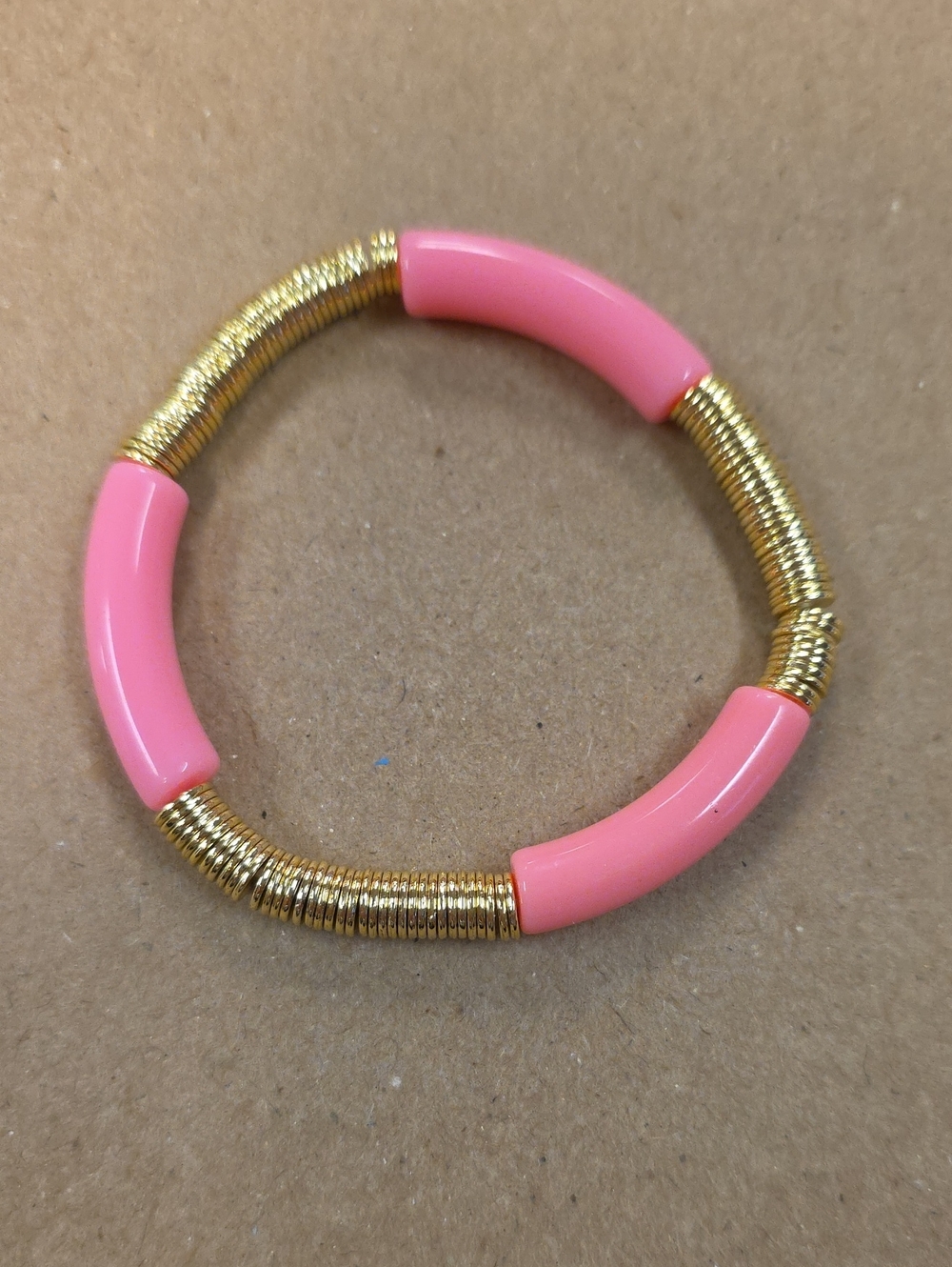 Gold & Pink Tube Stretch Bracelet - Women's Fashion Jewelry